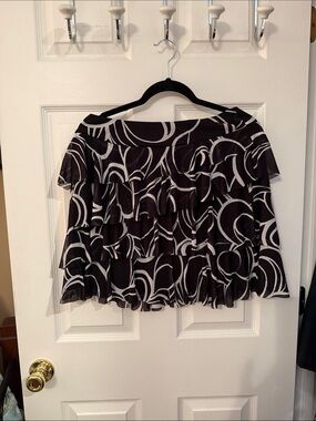 Black and White Circle-Print Ruffled Skirt